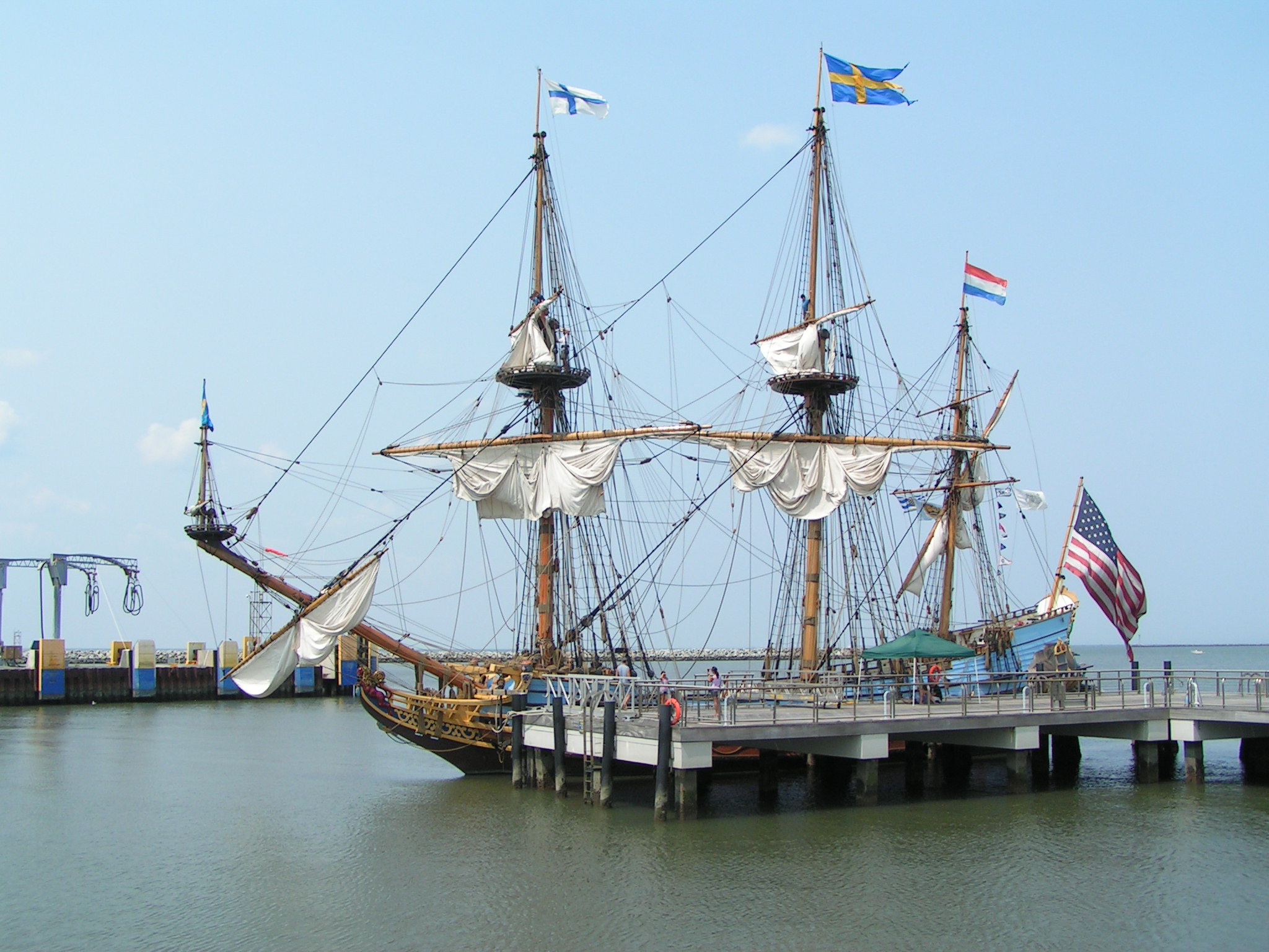 The Kalmar Nyckel tall ship of Delaware is at the Lewes ferry terminal on display