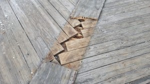 The center strip where a piece of  the board cap was removed