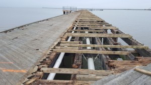 Looking out over the sections without decking boards