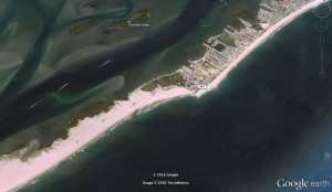 satellite shot of LBI, forsythe, barrier islands, beach erosion, replenishment, jersey coast line, long beach island state park,