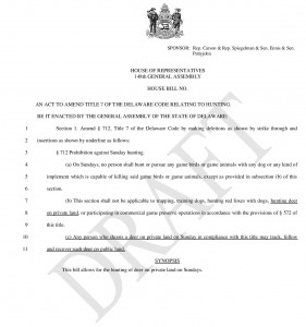 Sunday Deer Hunting Bill Draft For Delaware,sussex county, kent county, new castle county, Delaware Legislative Sportsmen’s Caucus
