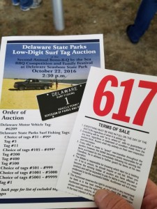 low numbered surf tag auction, delaware,sussex county, delaware seashore state park