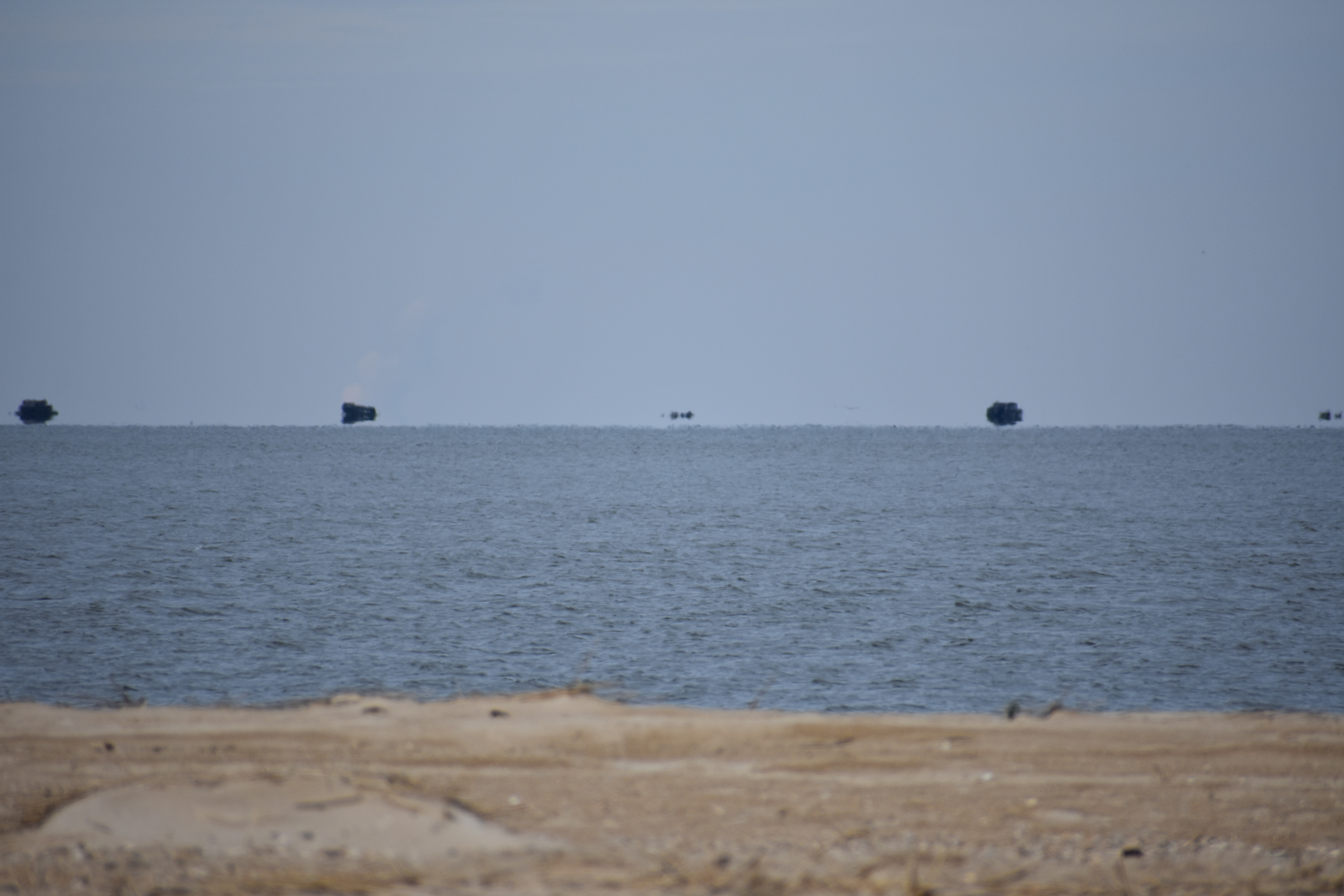 fata morgana, mirages on the water, floating ships, delaware, cape henlopen state park, the point, the haystacks