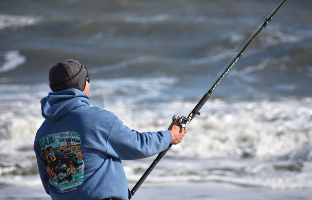 war on the shore, bluefish, calcutta, winning fish, surf fishing tournament, cape henlopen state park, delaware, sussex county, cape henlopen state park, herring point beach, gordons pond beach, rough seas, angry seas, fishbites, mullet rigs,