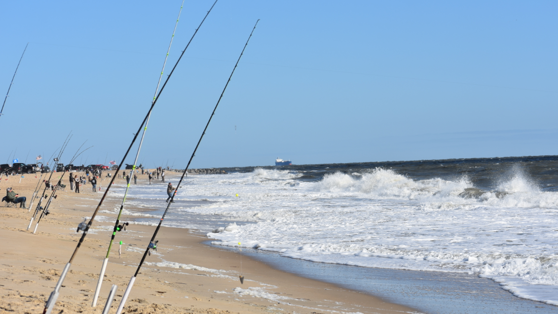 Surf anglers fishing rough conditions on Herring Point to Gordons pond