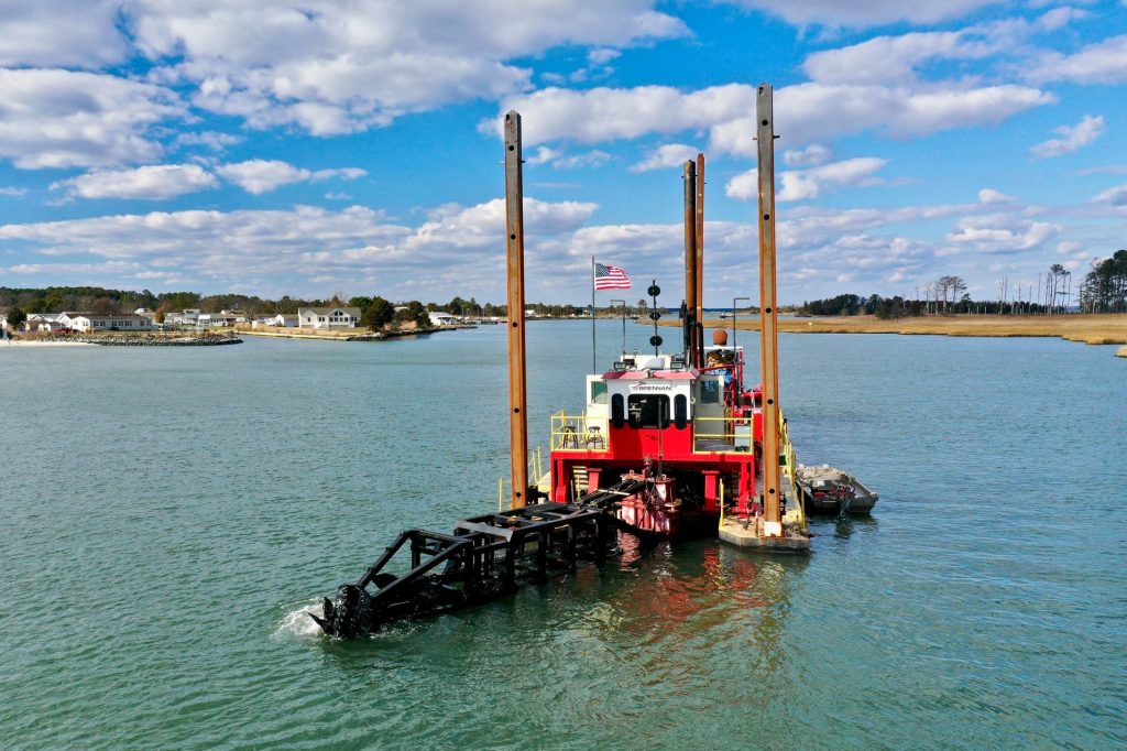 JF Brennan company, masseys ditch dredge project, driscoll drones, masseys ditch, masseys landing, inland bays, rehoboth bay, indian river bay, bird island, middle island,