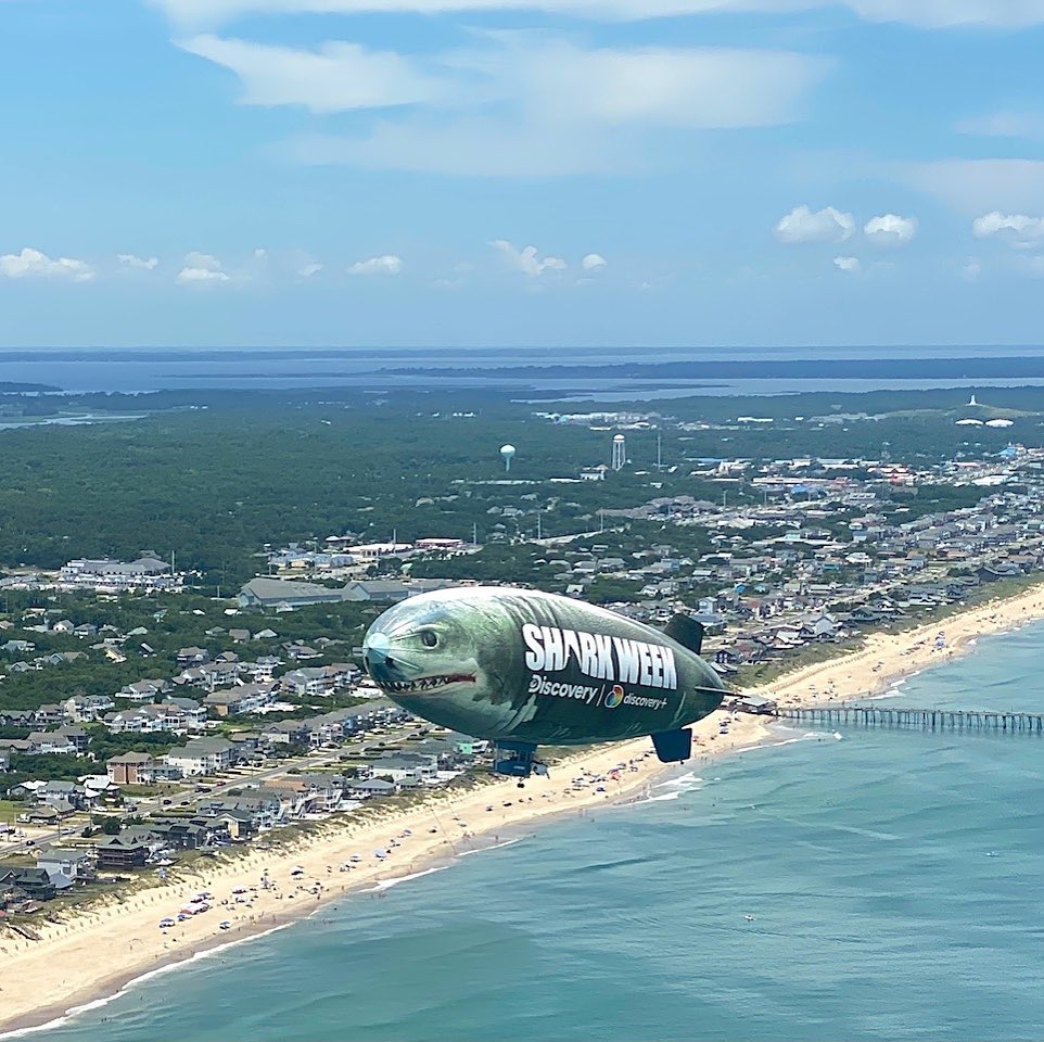 Shark Week Blimp flying over the Carolina coast.