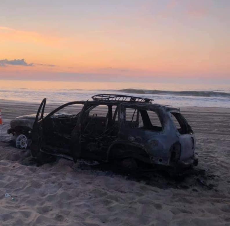vehicle fire, Assateague Island National Seashore, air down