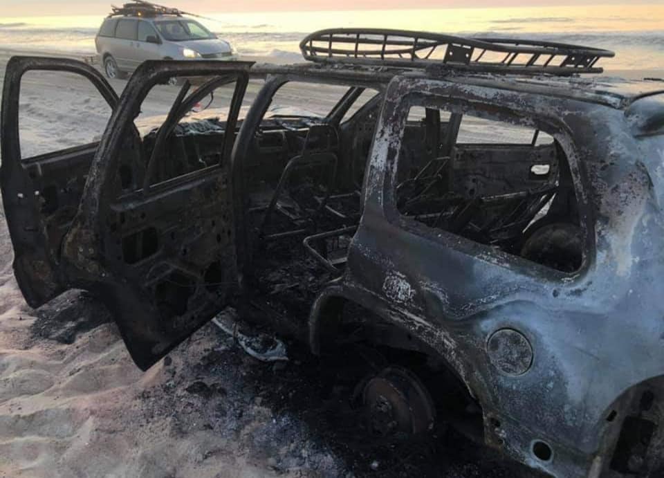 vehicle fire, Assateague Island National Seashore, air down