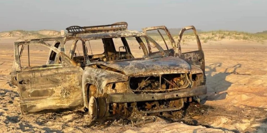 vehicle fire, Assateague Island National Seashore, air down