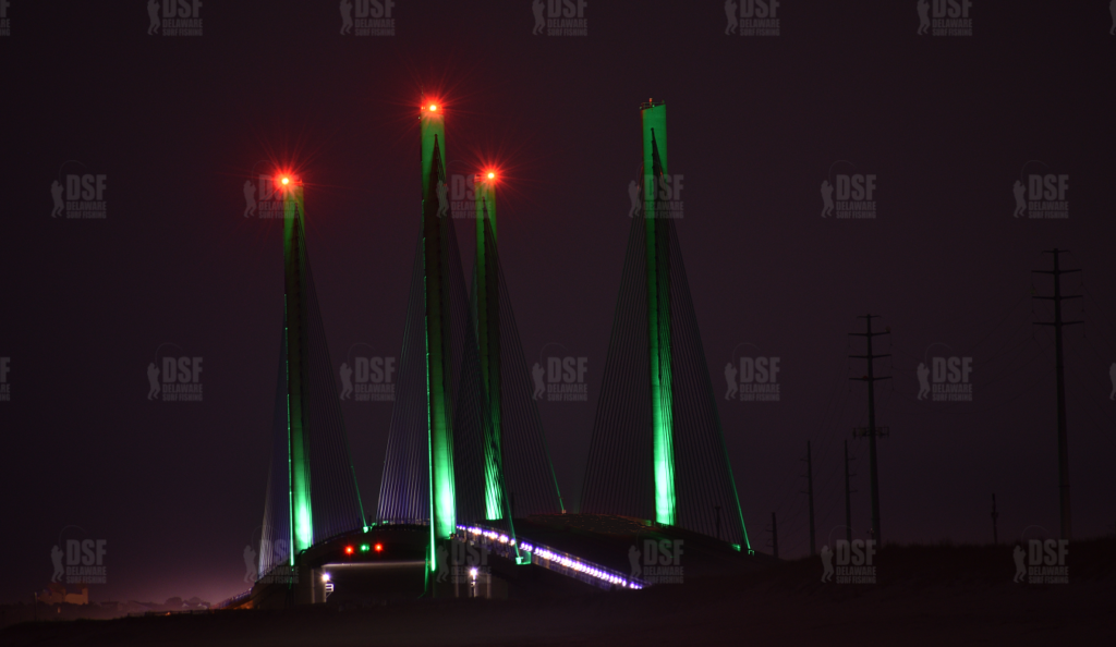 Indian river inlet bridge lights, green lights, route 1, coastal highway